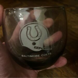 Vintage 1970's NFL Baltimore Colts Smoked Glass Whiskey Low Ball Glass SET OF 2